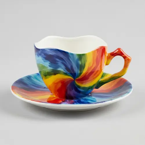 Abstract Coffee Cup Design: Vibrant Patterns & Colors