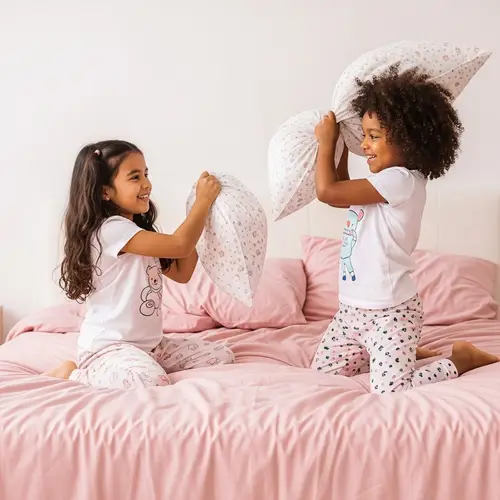 Playful Pillow Fight: Joyful Childhood Moments