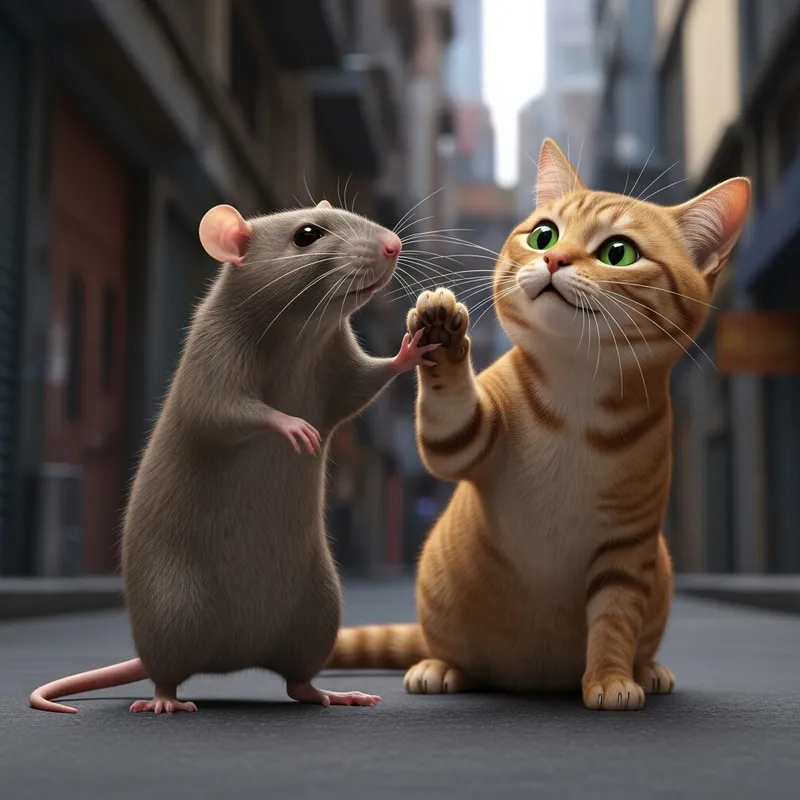 Playful Rat Catching Cat's Attention