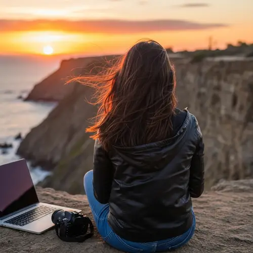 Sunset Reflections: 18-Year-Old Explorer by the Cliff