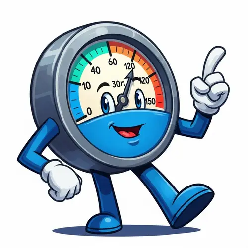 Anthropomorphic Gauge - Friendly Mascot in Blue and Grey