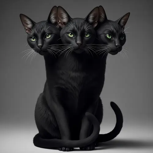 Unique Nocturnal Feline Creature with Three Heads