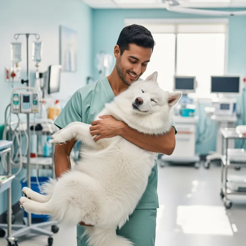 Nurse Holding a Cute Dog: Compassion in Care