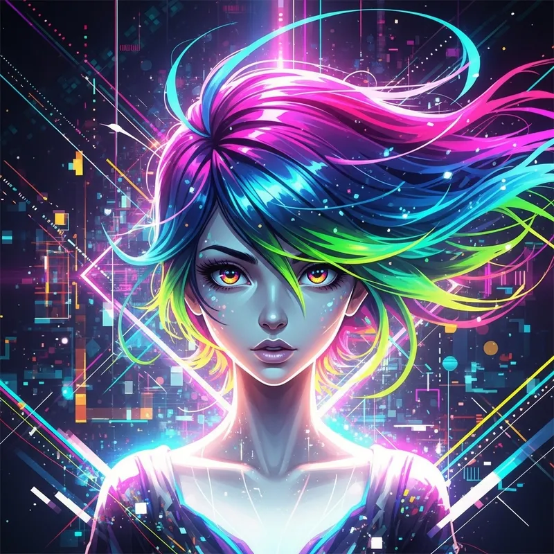 Geoxor Style Drawing of a Vibrant Young Woman