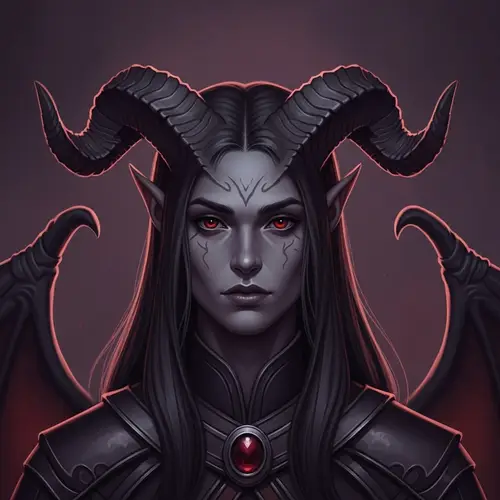 Elegant Tiefling Character with Medium-Sized Horns | Mystical Charm
