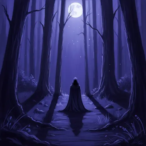 Mysterious Figure in Moonlit Forest - Digital Painting
