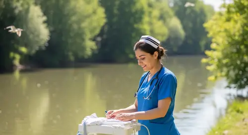Turkish Descent Nurse Treating Patient by River