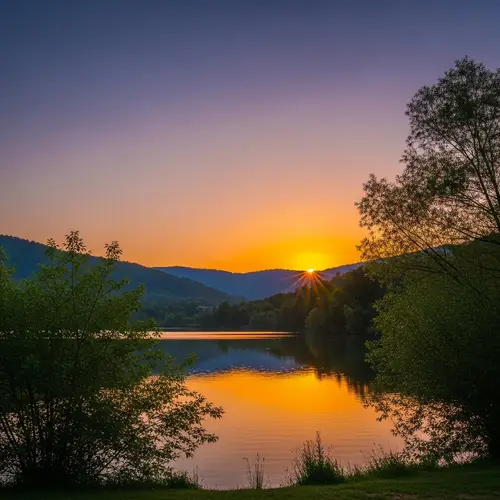 Sunset Over a Tranquil Lake - Nature's Serenity