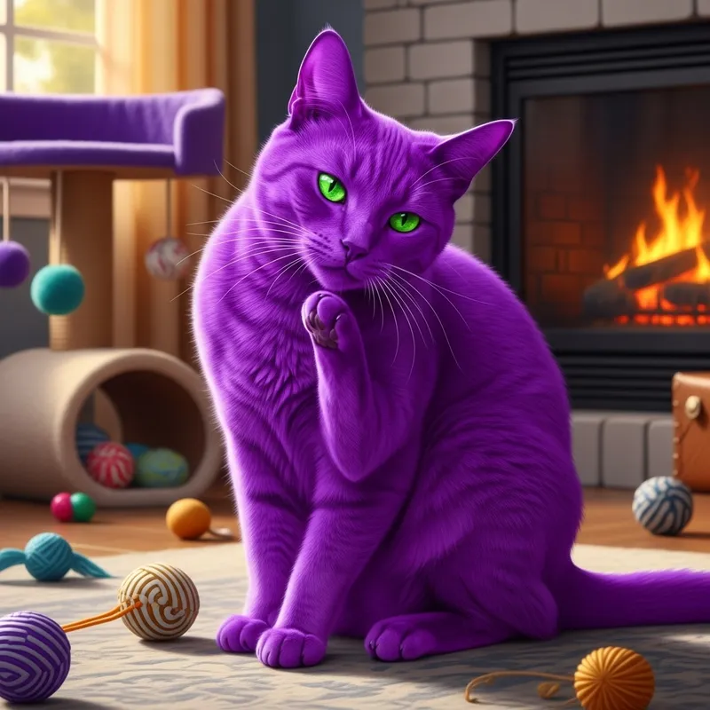 Lush Purple Cat with Intense Green Eyes