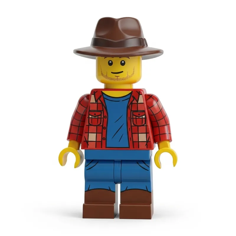 Lego Minifigure with Checked Shirt & Indiana Jones Hat