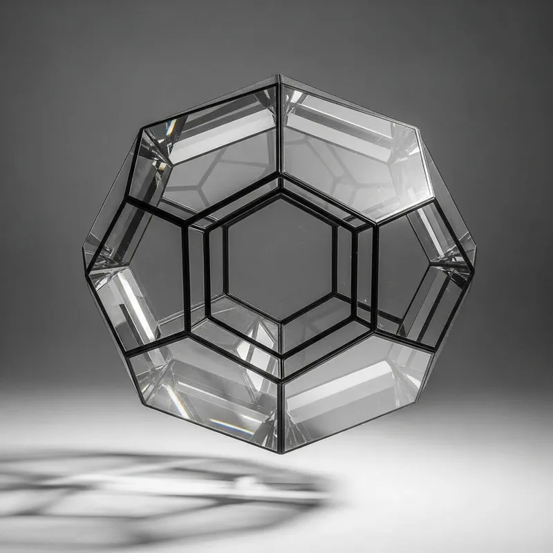 Futuristic Clear Glass Icosahedron Art Installation