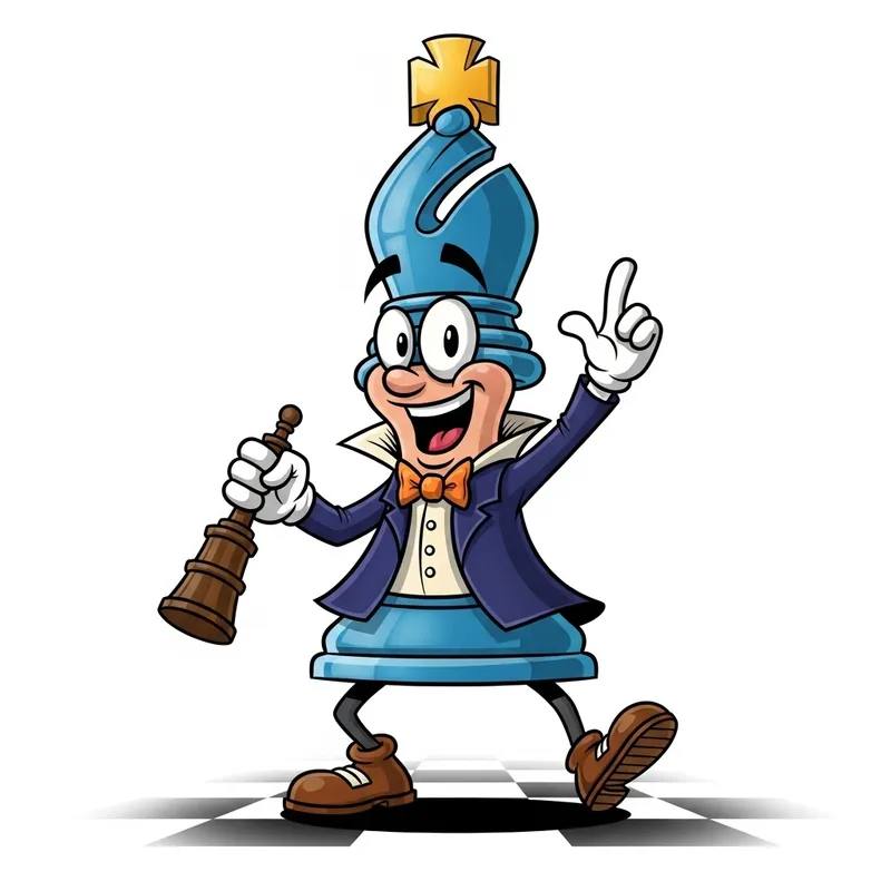 Whimsical Chess Bishop Character for Children's Book - Comic Style with Vibrant Colors Whimsical Chess Bishop Character for Children's Book - Comic Style with Vibrant Colors