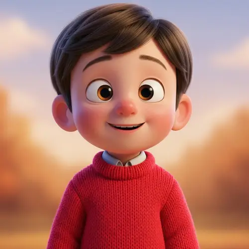 Cheerful Pixar-Style Animation of Boy in Red Sweater