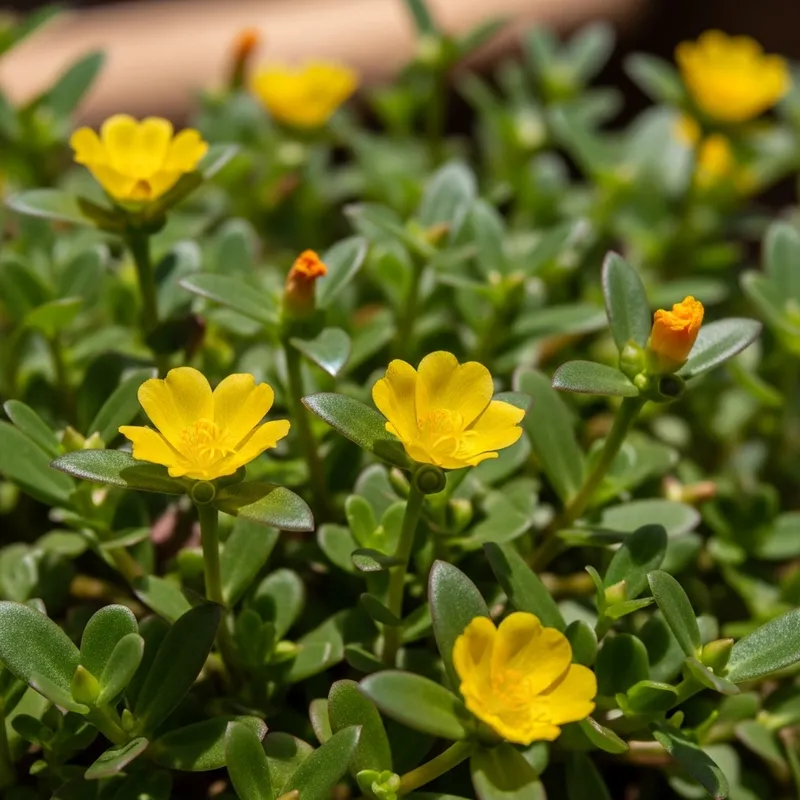 Verdolaga Plant with Succulent Leaves & Yellow Flowers Verdolaga Plant with Succulent Leaves & Yellow Flowers