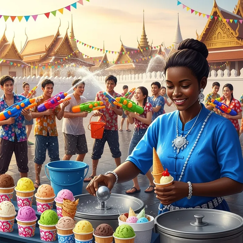 Vibrant Songkran Water Festival with Ice Cream Delights - Celebrating Thai New Year