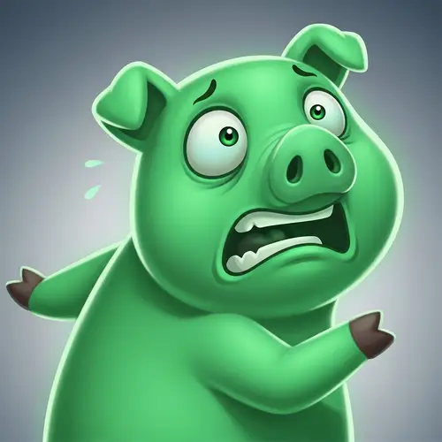 Terrified Green Pig - Vibrant & Panicked Cartoon Pig