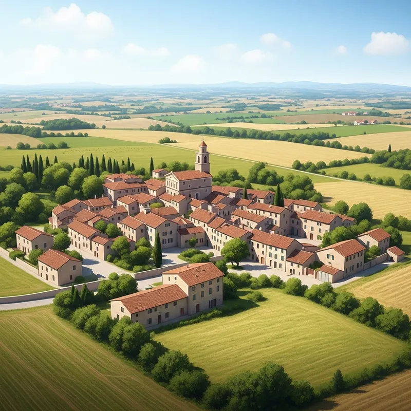 Idyllic Countryside Village in Pastel Hues Idyllic Countryside Village in Pastel Hues