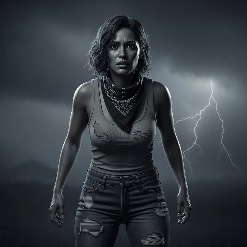 High-Quality Masterpiece of a Scared Latina Woman in Grayscale