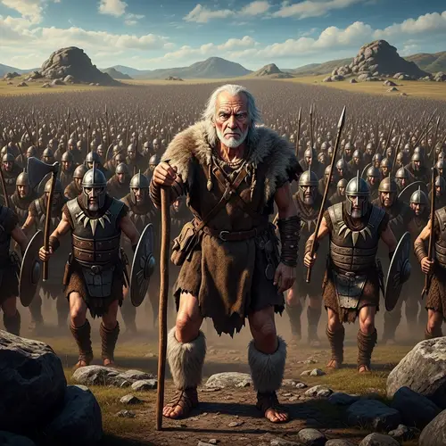Stone Age Man Confronts Horde of Warriors