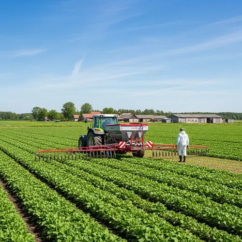 Agricultural Landscape with Tractor Spreading Fertilizer | Farm Scene