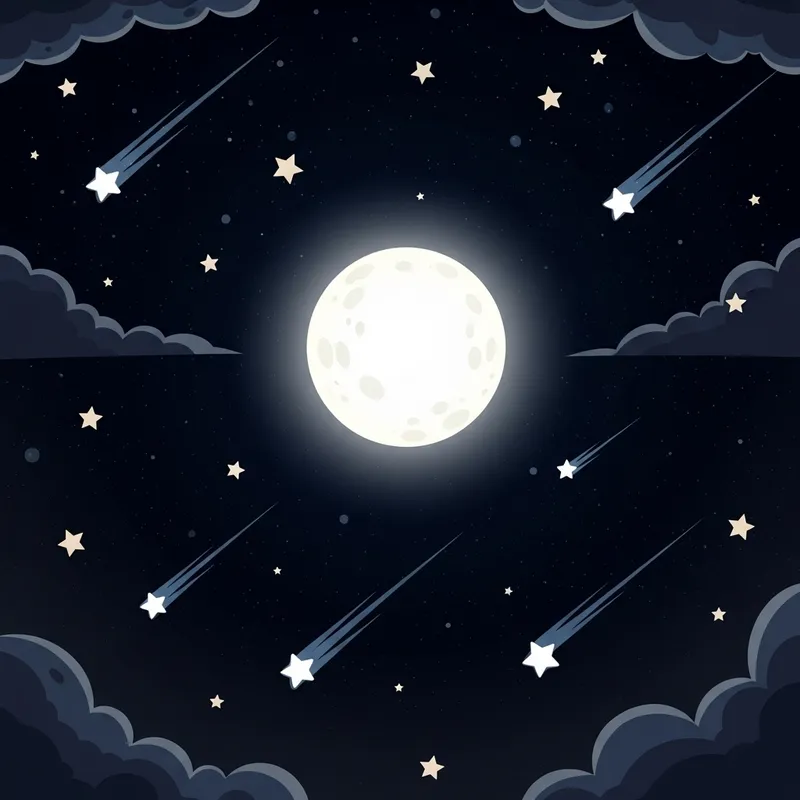 Cartoon Moon Night Sky | Radiant Moon, Shooting Stars
