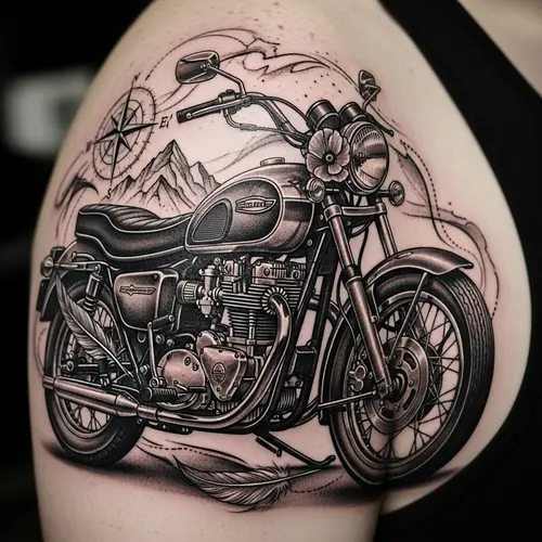 Heartfelt Motorcycle Tattoo Tribute on Shoulder