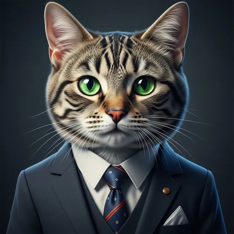 Green-Eyed Cat in Formal Business Attire