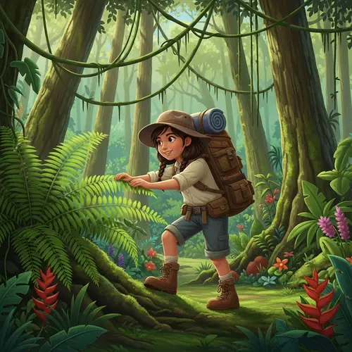 Adventure in Lush Rainforest with Hispanic Expeditionary Girl