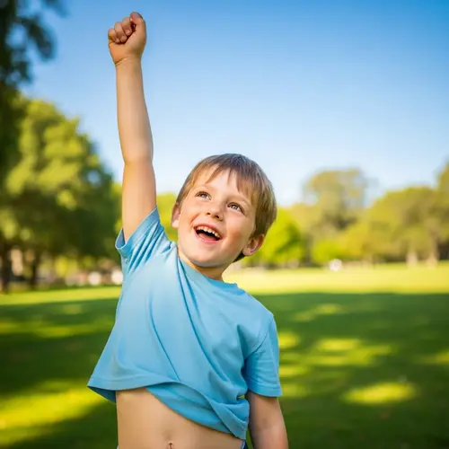 Young Boy Stretching Arm Up Outdoors