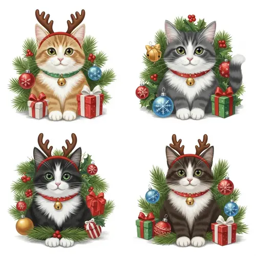 Adorable Cats in Festive Christmas Scene | Charming Holiday Decorations