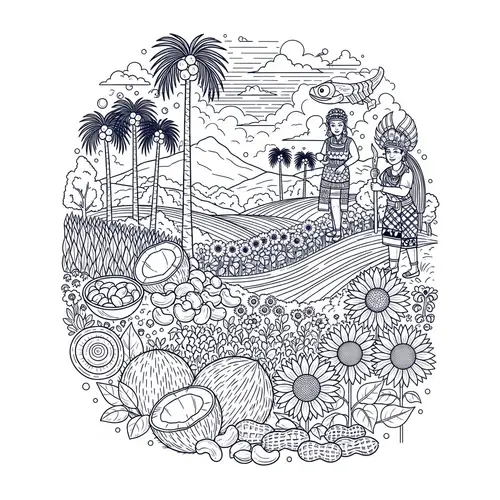 Enchanting Nusantara Orchard Illustration in Navy Palette