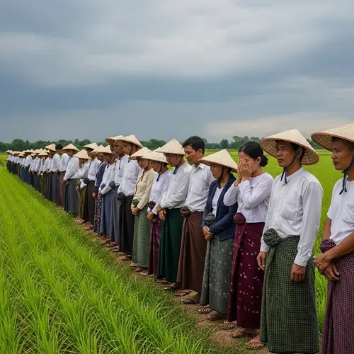 Sad Myanmar Farmers in a Dramatic Scene