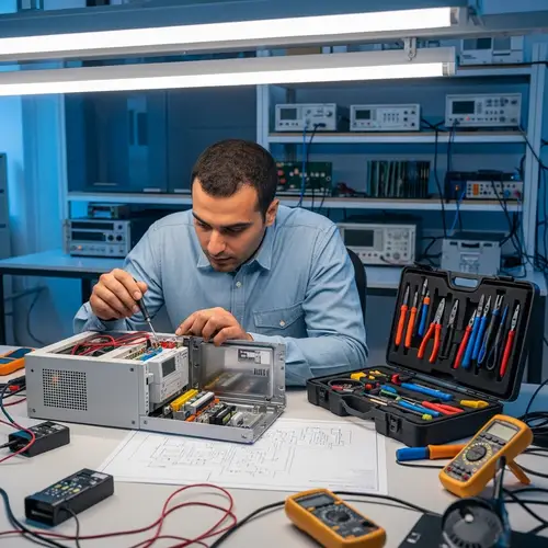 Middle Eastern Engineer Maintaining PLC in Electronics Lab
