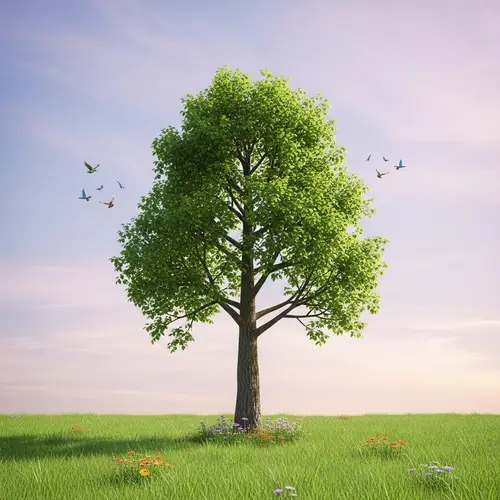Towering Grief Tree in Verdant Meadow | Strength & Resilience