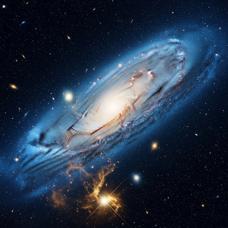 Vibrant Blue & Gold Galaxy Explosion: Cosmic Triggers