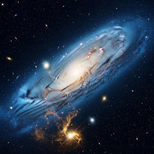 Majestic Galactic Phenomenon: Exploding Blue & Golden Galaxy