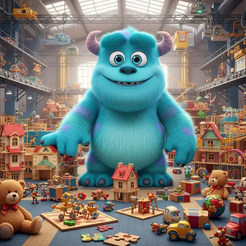 Giant Blue Monster in Toy Factory