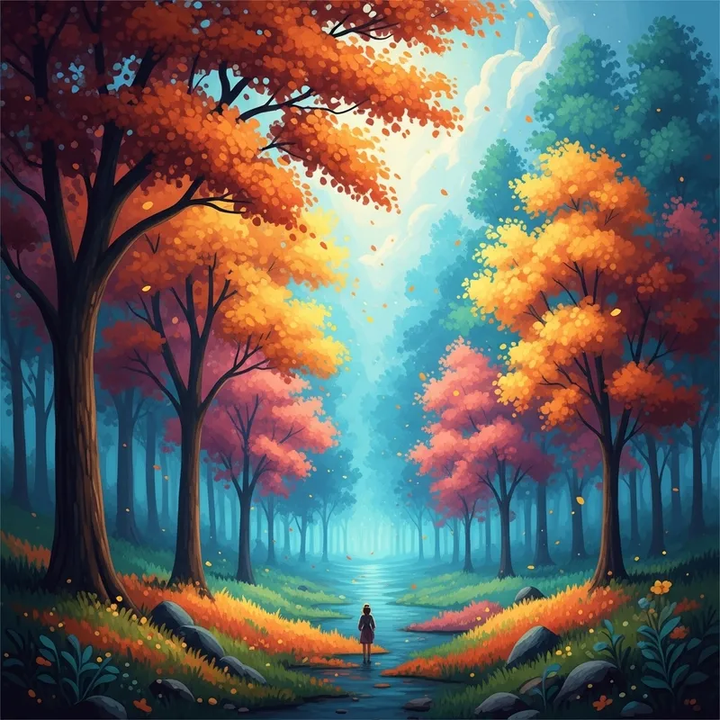 Mystical Autumn Forest Painting | Enchanting Scene Mystical Autumn Forest Painting | Enchanting Scene