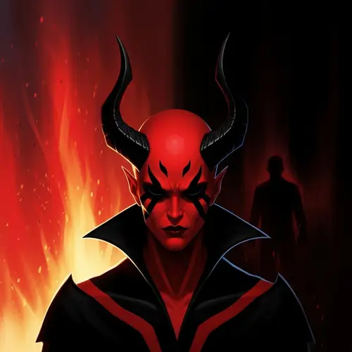 Red Head Demon Illustration - Dark Fire Background