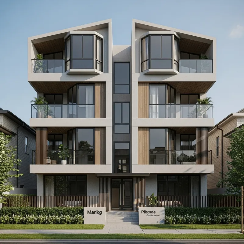 Modern 4-Storey Residential Building with Bay Windows Modern 4-Storey Residential Building with Bay Windows