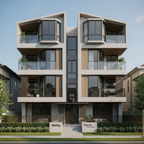 Modern 4-Storey Residential Building with Bay Windows
