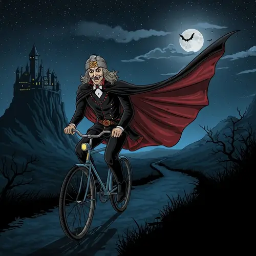 Vlad Dracula Riding Bicycle in Transylvania | Gothic Scene