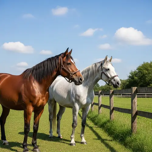 Beautiful Brown and White Horses in Serene Green Field