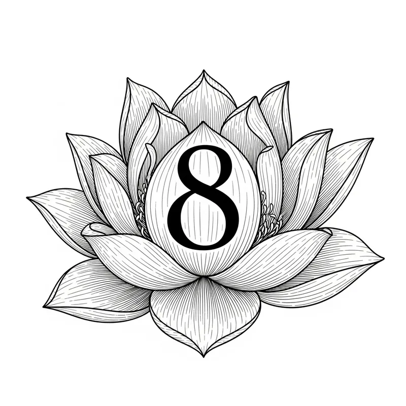 Lotus Flower with Number 8 Drawing