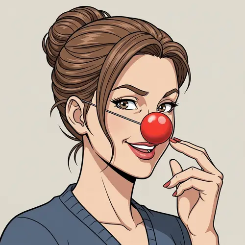 Anime-Style Woman with Red Clown Nose | Fun & Fashionable Look