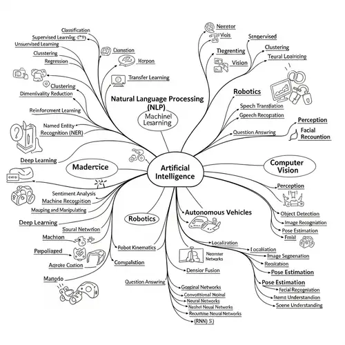 AI Domains Mind Map: Machine Learning, Robotics, NLP