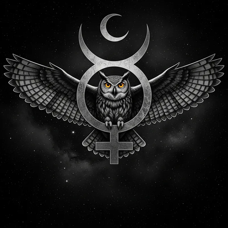 Enigmatic Owl in Celestial Night Sky | Mystical Aura and Mercury Influence Enigmatic Owl in Celestial Night Sky | Mystical Aura and Mercury Influence