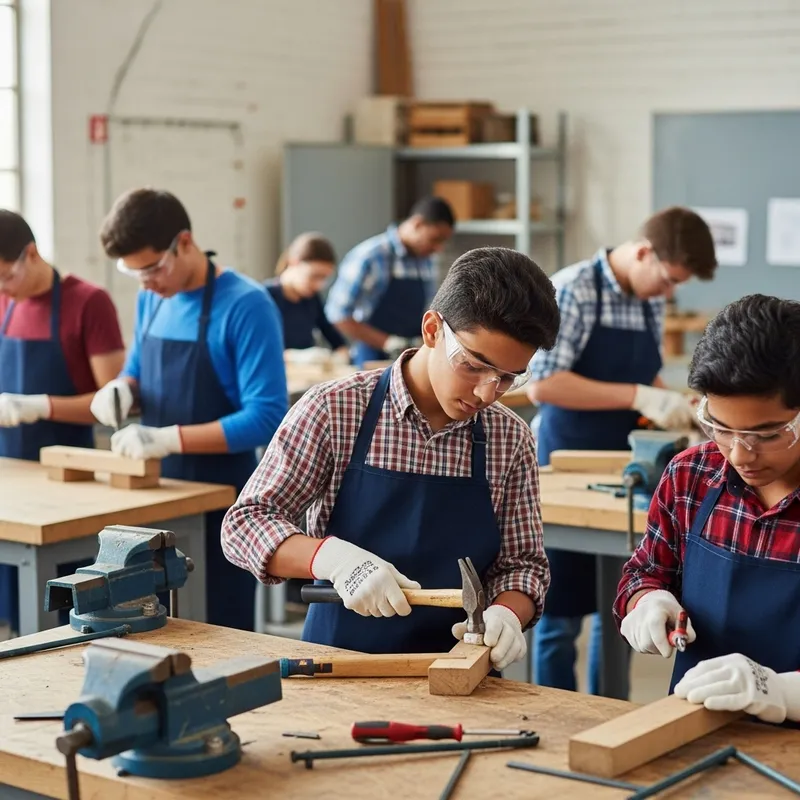 Adolescent Boys and Girls Apprentices Working in Workshop Adolescent Boys and Girls Apprentices Working in Workshop