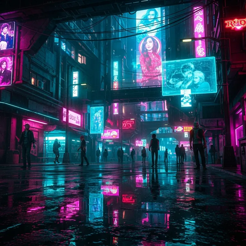 Cyberpunk Neon World with Reflective Rain Cyberpunk Neon World with Reflective Rain