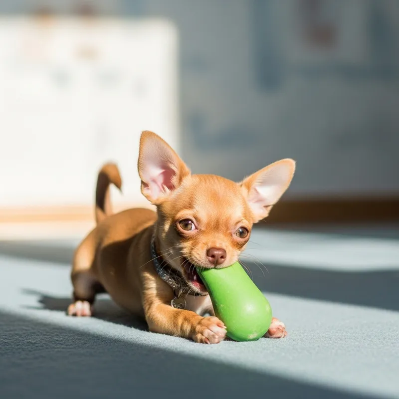 Cute Chihuahua Puppy with Green Squeaky Toy